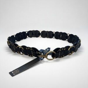 NWT House Of Harlow 1960 Statement  Link Leather Belt Black Gold Tone Hardware